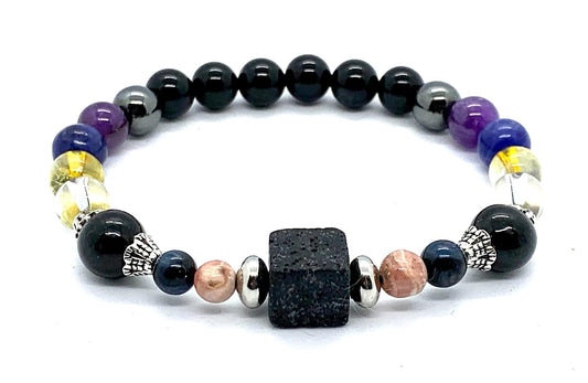 Saturn Retrograde Stretch Bracelet - Empath Jewelry with Black Tourmaline, Lapis Lazuli, and Crystal Quartz – Universal Birthstone - For Shani Dosha Sade Sati