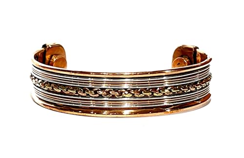 Embrace Bold Style: Handmade Adjustable Copper Cuff Bracelet (Wide & Narrow Chain Braids) - Unisex Elegant Piece