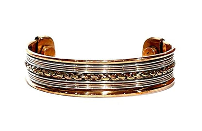 Embrace Bold Style: Handmade Adjustable Copper Cuff Bracelet (Wide & Narrow Chain Braids) - Unisex Elegant Piece