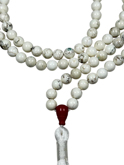 Natural White Howlite Mala Beads Necklace – 6mm & 8mm, 108 Beads – Gemini Birthstone, Crown Chakra Mala