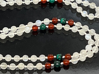 Malachite, Carnelian & Moonstone Knotted Mala Necklace | GAIA Collection