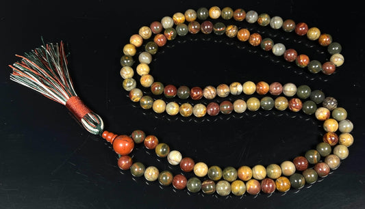 Natural Rhyolite Mala Beads Necklace - AAA Grade 8mm, 108 Beads – Sacred Meditation & Yoga Prayer Beads – Taurus Birthstone & Heart Chakra Energy Beads