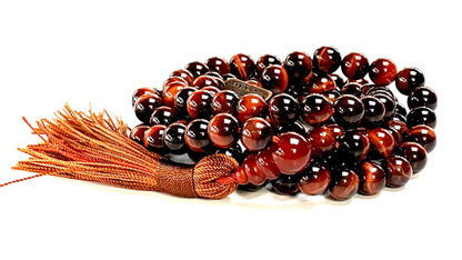 Tiger's Eye Mala Necklace – 8mm 108 Beads – Multicolor Options – Solar Plexus Chakra & Zodiac Birthstones – Meditation Jewelry