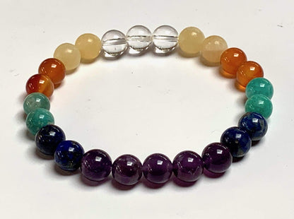 Unleash Your Inner Muse: Creativity Gemstone Bracelet (8mm) - Calcite, Lapis Lazuli, Carnelian, Clear Quartz (Crown & Sacral Chakra Alignment)