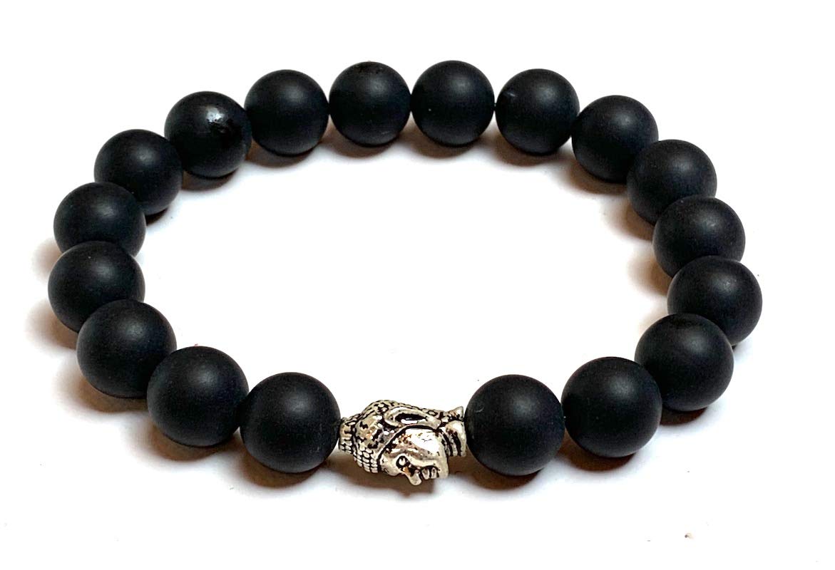 AWAKEN YOUR KUNDALINI Black Onyx & Buddha Head Stretch Bracelet, 10mm Beads, Leo Birthstone, Root Chakra Jewelry