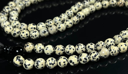 Handmade Dalmatian Jasper Mala Beads Necklace | 8mm 108 Beads | Spiritual Energy Beads | Birthstone & Root Chakra Connection