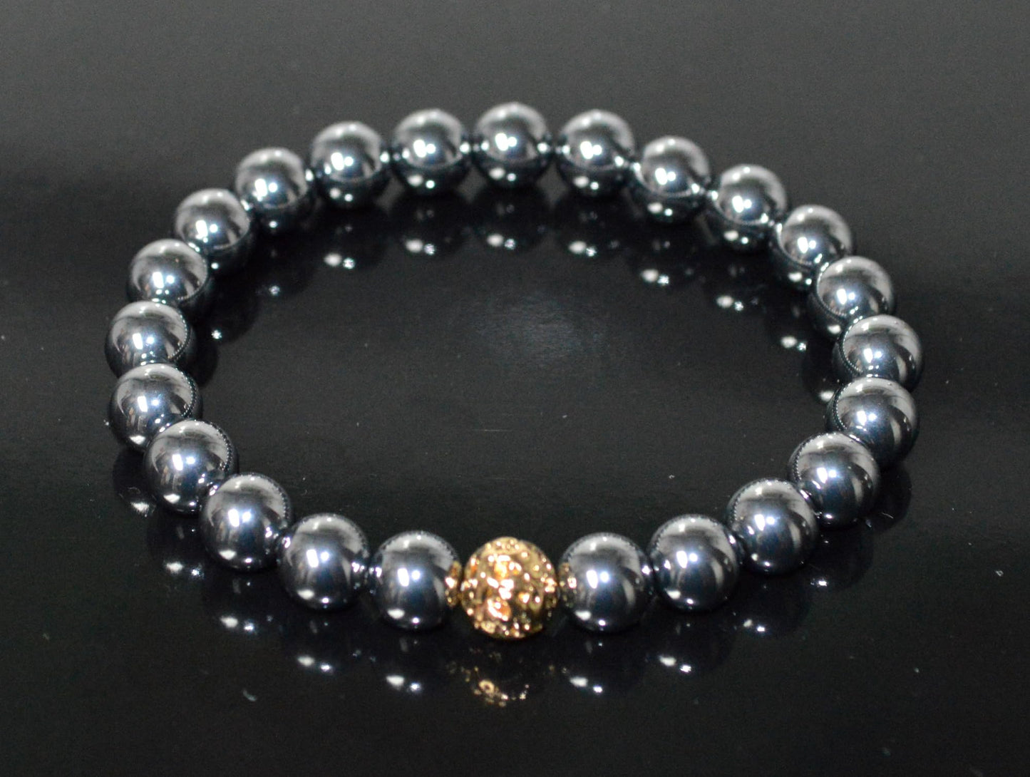 Terahertz and Lava Beads Stretch Bracelet – Capricorn & Aquarius Birthstone Bracelet, Root Chakra - Vitality, Libido, Protection