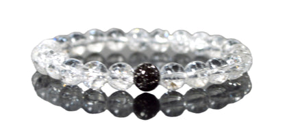 Himalayan Ice Crystal Quartz and Lava Beads Stretch Bracelet – Multi Tone Finish – Aries Birthstone – Universal Sun Sign - Crown Chakra Energy Bracelet