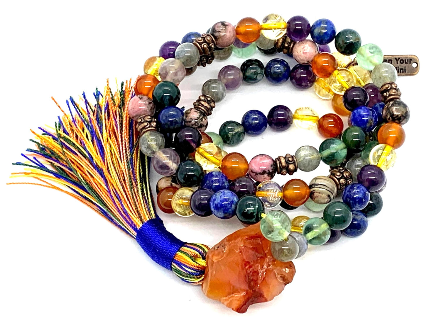 Handmade Protective Aura Mala Beads Necklace – 8mm 108 Beads | Solar Plexus, Third Eye & Heart Chakras | Universal Birthstone Energy | Ethically Sourced