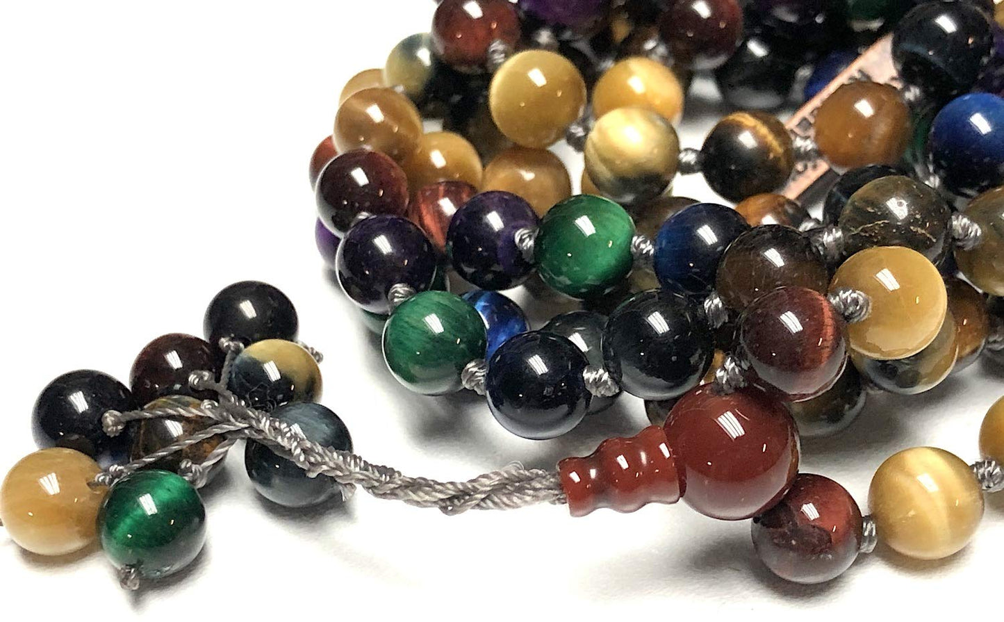 Stunning Multi-Color Rare Tiger's Eye Tiger Eye Mala Beads Necklace - Leo & Sagittarius Birthstone - Multi Chakra Association