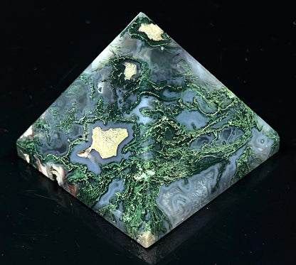 Moss Agate Crystal Pyramid | 2-Inch Healing Stone | TATTVA Collection