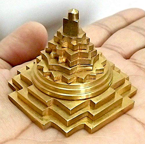 AWAKEN YOUR KUNDALINI Sri Yantra, Meru Yantra, Sri Chakra in Brass Size 2" Inch - Spiritual Powers, Vaastu Dosh, Prosperity - 3D