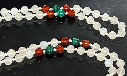 Malachite, Carnelian & Moonstone Knotted Mala Necklace | GAIA Collection