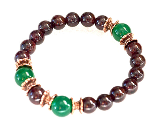 Ignite Passion & Abundance: Garnet & Green Jade Stretch Bracelet (8mm Beads) - Capricorn & Aquarius Birthstone & Root & Sacral Chakra Harmony