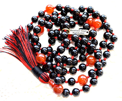 Black & Red Onyx Mala Necklace | Hand-Knotted 108 Beads | Root Chakra | VEERA Collection