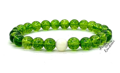 Handcrafted Peridot and Mother of Pearl Stretch Bracelet - August Birthstone for Leo and Virgo - Heart Chakra Alignment