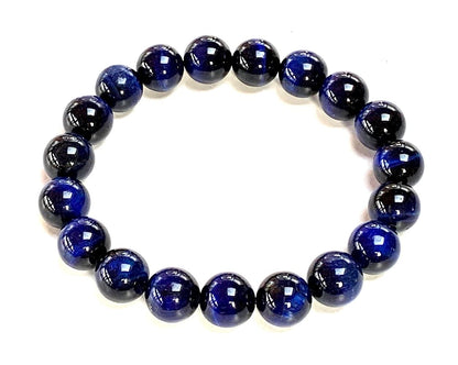 Channel Inner Strength & Protection: Blue Tiger's Eye Stretch Bracelet (10mm Beads) - Capricorn Birthstone & Throat Chakra Balance