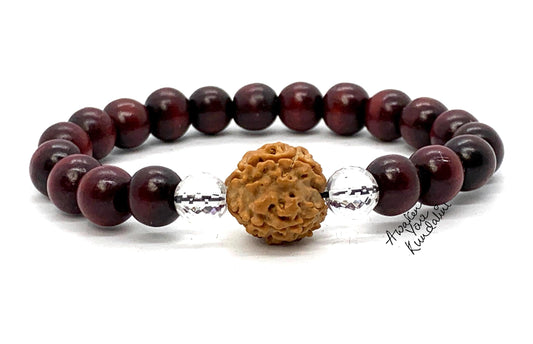 Rosewood, Quartz & 5 Mukhi Rudraksha Bracelet | ARANYA Collection