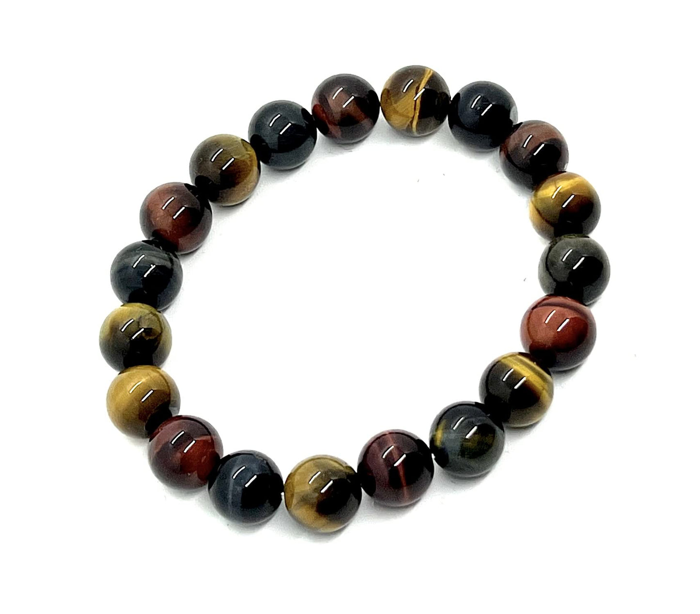 Tiger's Eye Stretch Bracelet (10mm Beads) - Red, Brown & Grey Tones - Embrace Strength & Confidence: Solar Plexus Chakra Balancing - Capricorn & Leo Birthstone