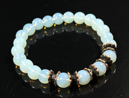AWAKEN YOUR KUNDALINI Opal Opalite Stretch Bracelet, Birthstone for October, Libra & Scorpio Sun Sign, Crown Chakra