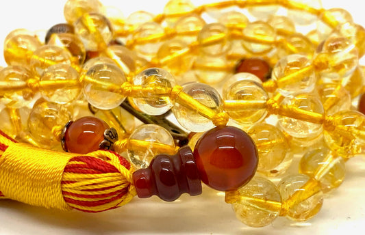 Citrine And Carnelian Mala Beads Necklace, 108 Beads – November & July Birthstone Necklace – Sagittarius & Cancer Zodiac – Sacral & Solar Plexus Chakra