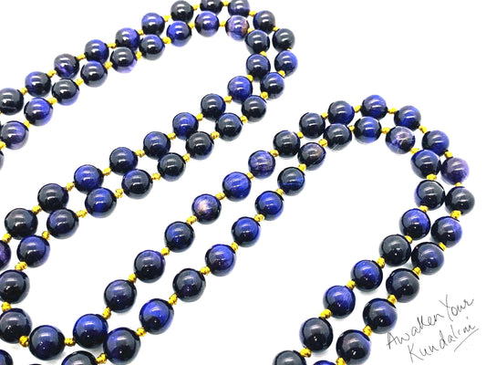 Hand Knotted Royal Guardian Mala – 8mm Purple Tiger’s Eye with Black Tourmaline Guru | 108 Beads | Third Eye & Root Chakras | February Birthstone Energy | Ethically Sourced