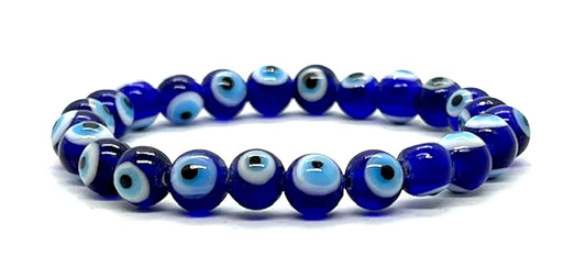 Ward Off Negativity with Grace: Handmade Blue Evil Eye Charm Bracelet (8mm Beads) - Aquarius & Pisces Birthstone