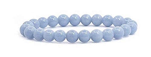 8 mm Genuine AAA Grade Knotted Blue Angelite Mala Beads Necklace, Blue Angelite Bracelet, Angels Stone, Spiritual & Psychic Growth, Enhanced Intuition (8 mm Angelite Bracelet)