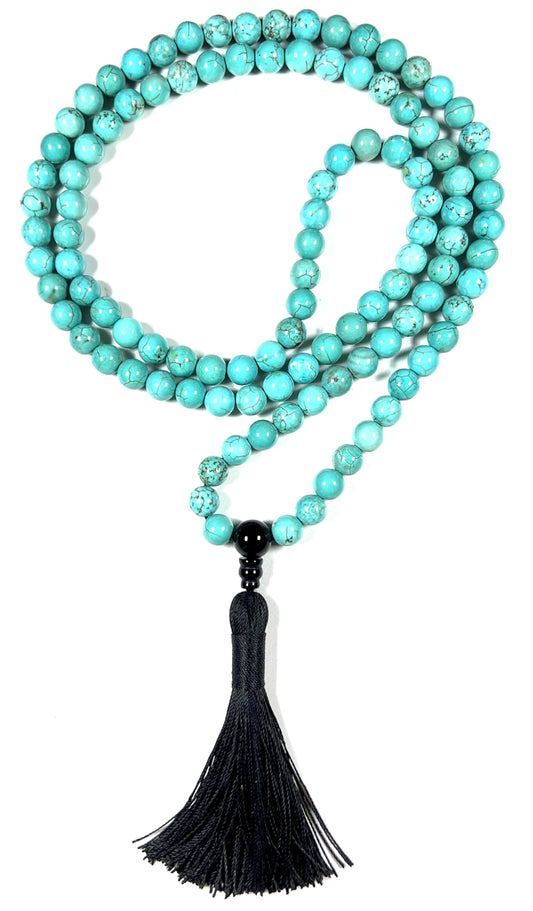 Handmade Natural Blue Turquoise Mala Beads Necklace | 8mm | 108 Beads | Wisdom & Tranquility Mala | Sagittarius Birthstone & Throat Chakra