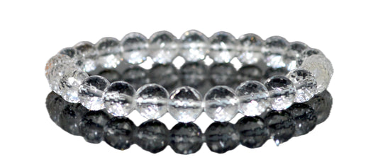 Diamond Cut Crystal Quartz Stretch Bracelet – 6mm & 8mm – April Birthstone for Aries and Taurus Zodiac Sun Sign – Crown Chakra Energy Bracelet