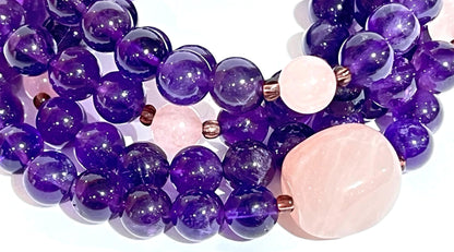 Amethyst & Rose Quartz Kriya Mala Necklace | 108 Beads | SOMA Collection