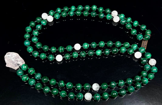 Malachite, Rose Quartz & Selenite Mala Necklace | GAIA Collection