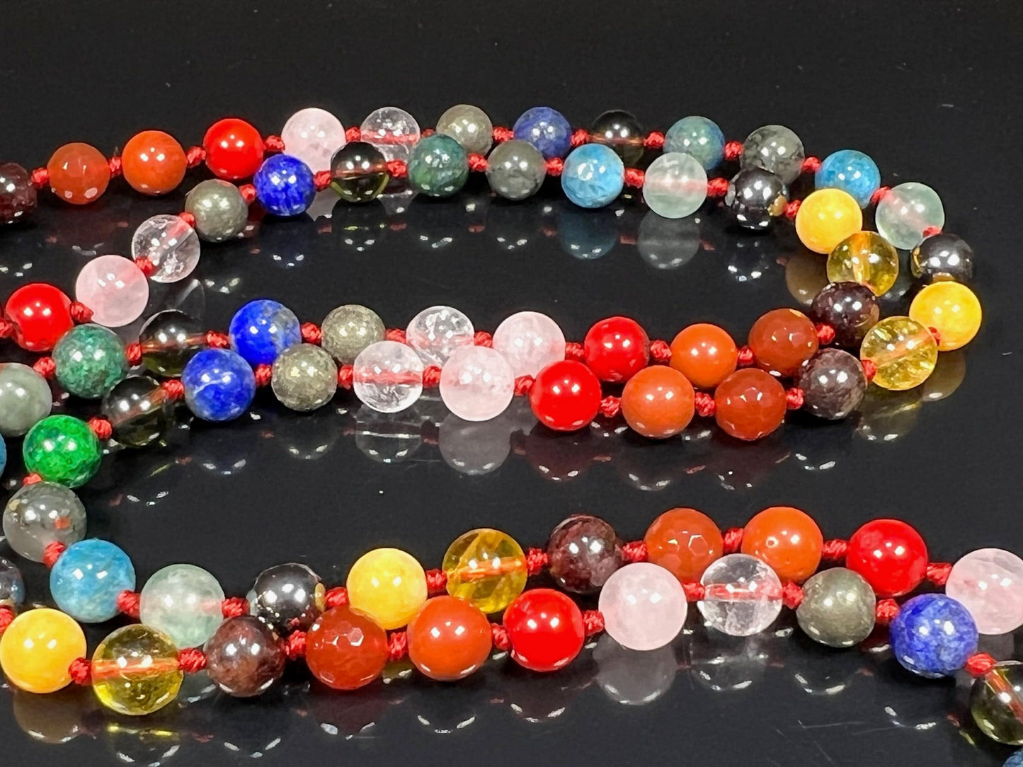 Hand Knotted Cosmic Chakra Symphony Mala Necklace | Rare Crystals for Harmony and Balance | 8mm 108 Prayer Beads | Multi-Chakra Alignment | Universal Birthstones | Ethically Sourced