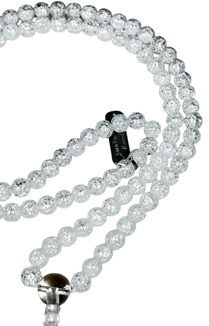 Handmade Crackle Crystal Quartz Mala Necklace – 6mm & 8mm | 108 Beads | Crown Chakra & April Birthstone | Ethically Sourced