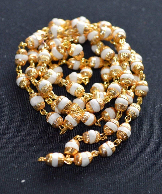 Tulsi mala beads necklace 6mm Holy Basil beads Buddhist Prayer beads with gold/silver caps w/ or w/o S Hook - Sacred calming beads for peace harmony (Style-6 (Round Gold Caps No Hook))