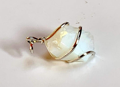 AWAKEN YOUR KUNDALINI Libra Birthstone Pendant - Raw Opal Opalite Crystal Wrapped in Zinc Alloy Wire (#UORWZP)