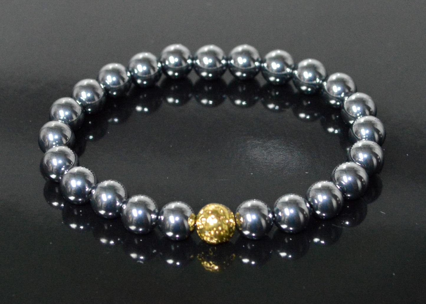 Terahertz and Lava Beads Stretch Bracelet – Capricorn & Aquarius Birthstone Bracelet, Root Chakra - Vitality, Libido, Protection