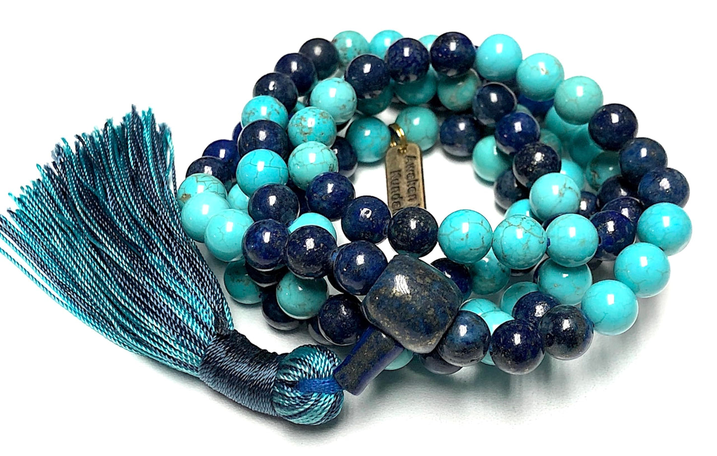 Lapis & Turquoise Mala Beads Necklace – 8mm 108 Beads – Throat & Third Eye Chakras – Sagittarius & Capricorn Birthstones