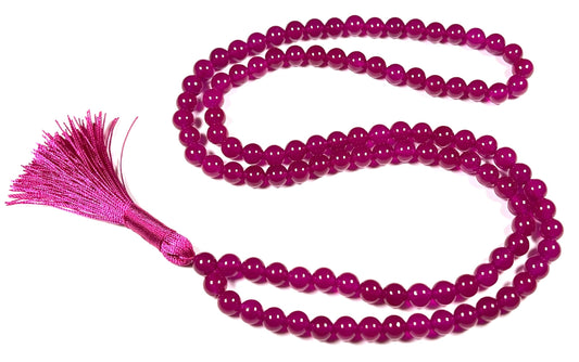 Handmade Magenta Jade Mala Beads Necklace | 8mm 108 Beads | Handmade Spiritual Jewelry | Birthstone & Heart Chakra Energy