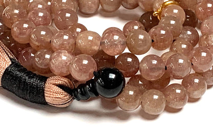 Awaken Your Kundalini Crystals Mala Beads Necklace Reiki healing stones Blessed & Energized Handmade 108 Buddhist Prayer Beads - Comes w/Velvet Pouch (Strawberry Quartz, 8 mm)