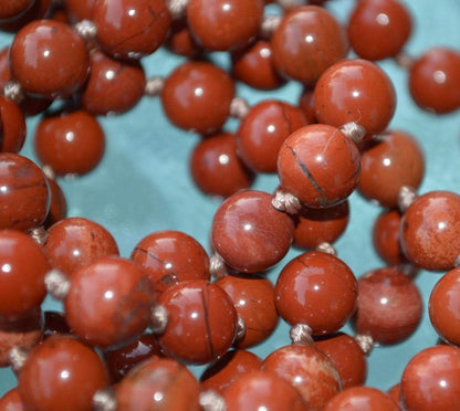 Hand Knotted Red Jasper Mala Necklace - Embrace Strength and Stability - 8mm Beads, 108 Beads - Aries Birthstone, Root Chakra Alignment
