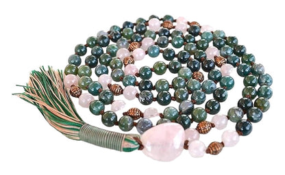 Energized Natural 108 Moss Agate Mala Beads Necklace