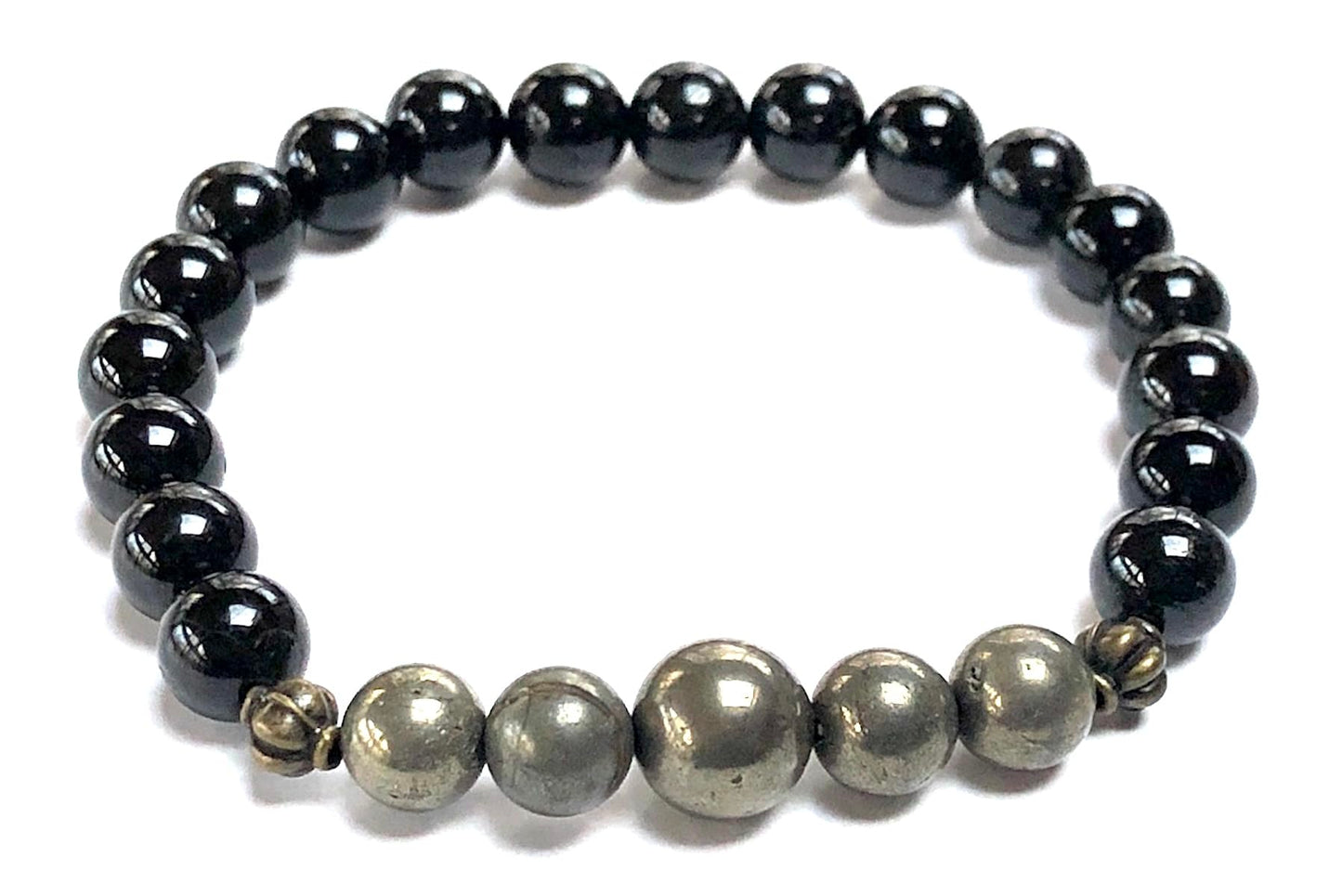 VESTA Black Tourmaline & Pyrite Stretch Bracelet | Grounding, Protection & Abundance | Root Chakra | Capricorn Birthstone | Handmade in USA