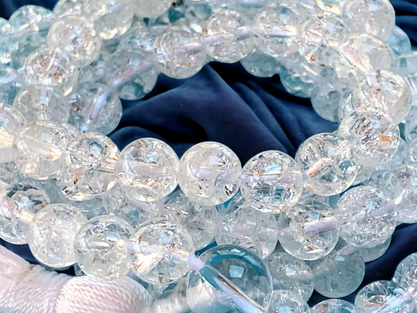 Himalayan Ice Crystal Quartz Mala Necklace: All Zodiac Signs - Clarity & Amplification - Crown Chakra (8mm 108 Beads)