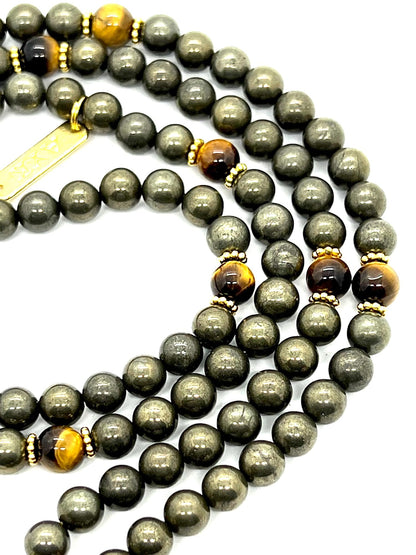Manipura - Pyrite & Tiger’s Eye Mala Necklace – Solar Plexus & Sacral Chakra