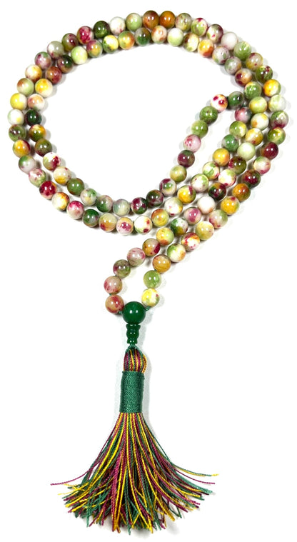 Rainbow Natural Jade Mala Beads Necklace – 8mm, 108 Beads – Birthstone & Chakra Energy Beads for Spiritual Practices & Meditation