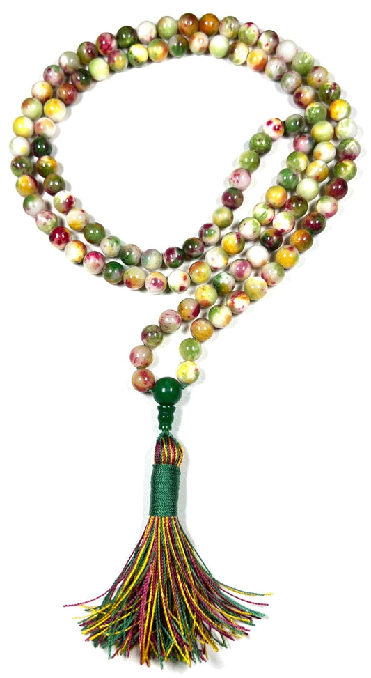 Rainbow Natural Jade Mala Beads Necklace – 8mm, 108 Beads – Birthstone & Chakra Energy Beads for Spiritual Practices & Meditation