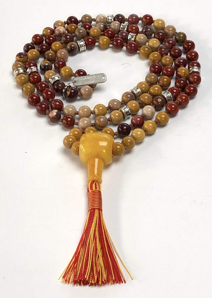 Certified Energized Mala Beads Necklace with COA - Chakra Mala - Japa Mala - 8mm 108 Buddhist Prayer Beads - Meditation Mala - Tassel Necklace – Zodiac/Sun Sign stones (Mookaite)