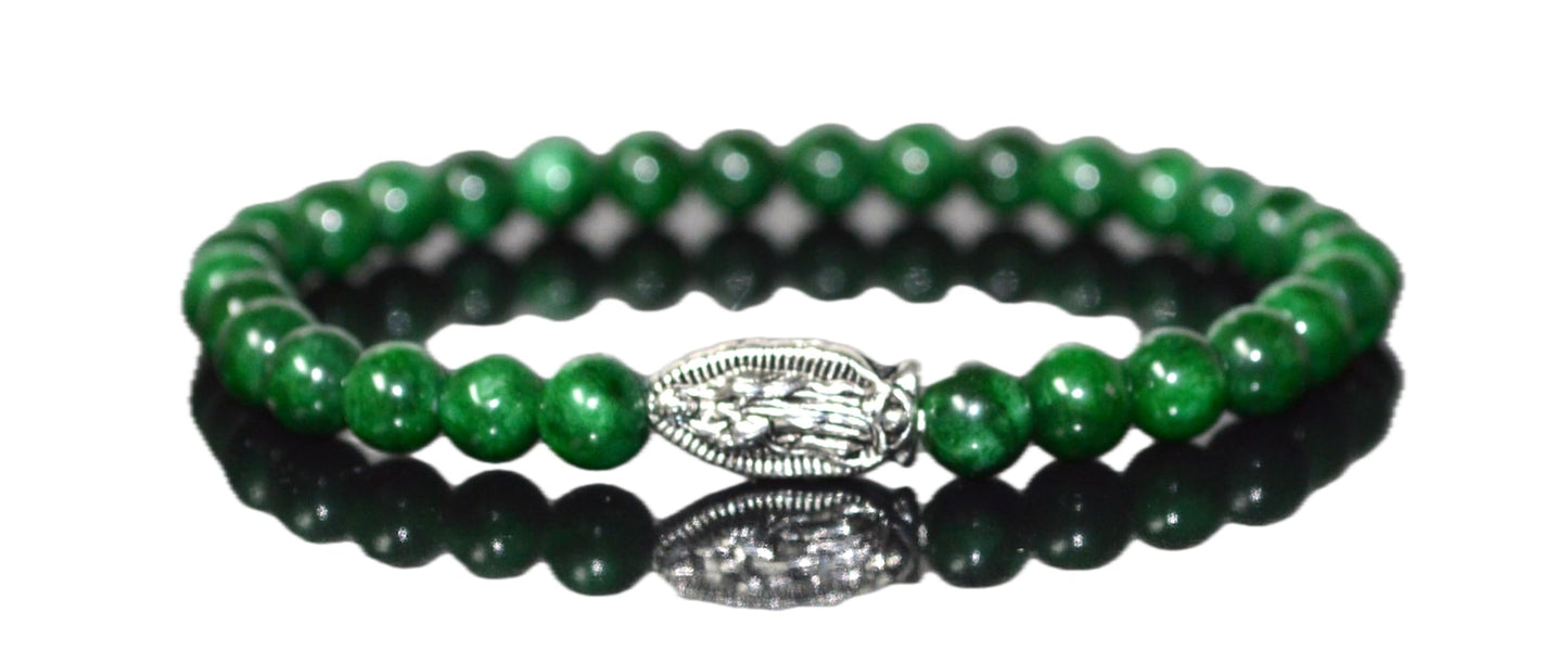 Green Jade Stretch Bracelet with Lucky Charm Accents - Taurus Birthstone for May - Heart Chakra