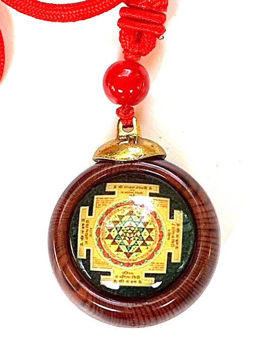 AWAKEN YOUR KUNDALINI Sri Yantra and Sri Maha Lakshmi, Dual Yantra Wooden Pendant, Handmade Sacred Geometry, Approx. Size 1.25 Inches